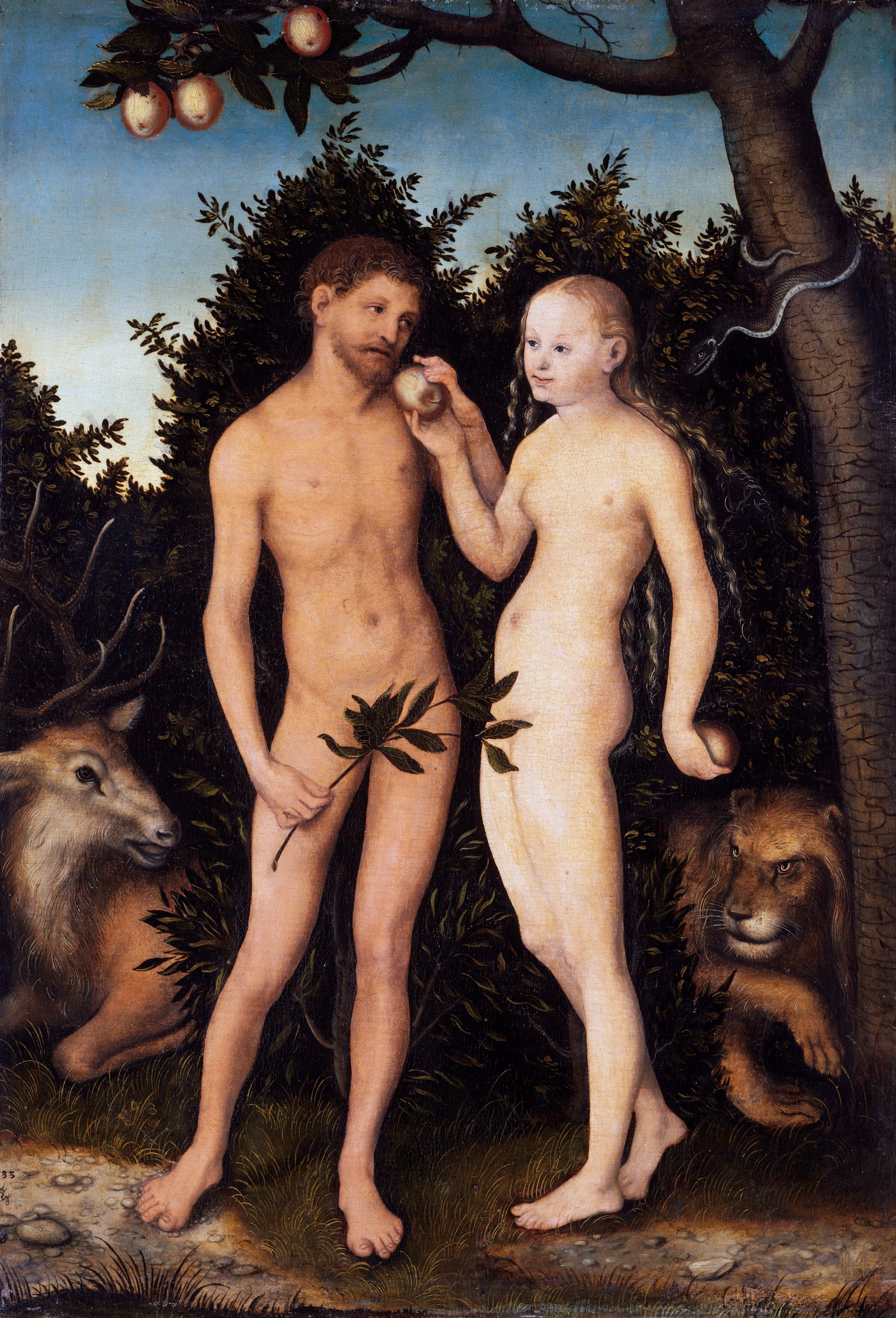 Adam and Eve in paradise (The Fall); painted by Lucas Cranach the Elder, 1533